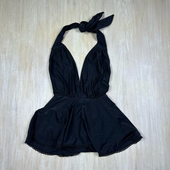 Unique Vintage Black Halter One Piece Swimsuit - Picture 1 of 13